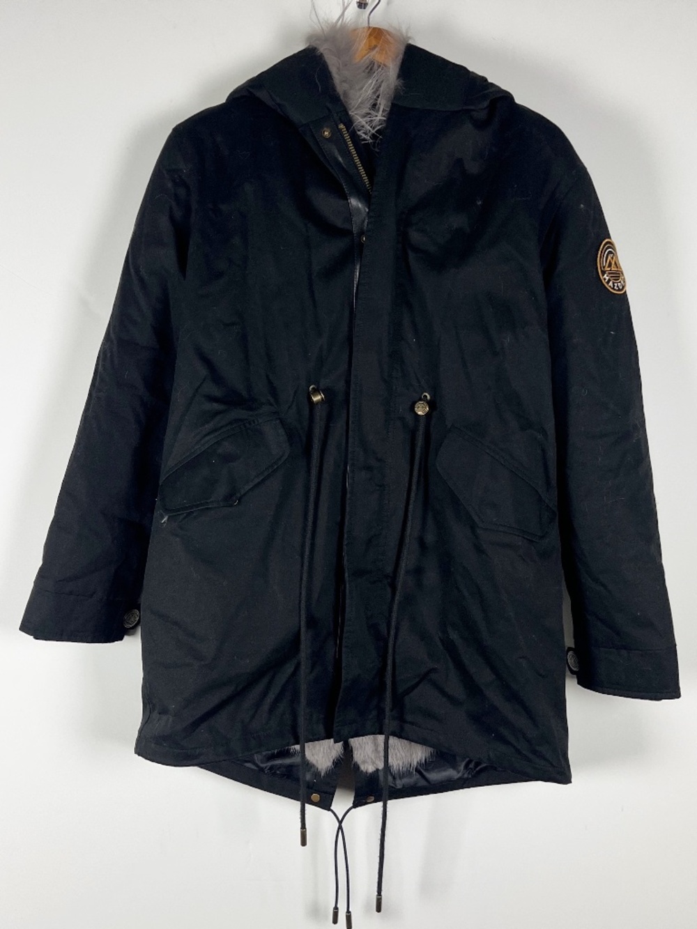 Mazden Paxton Storm Mink Fur Down Full Zip Hooded Parka Coat Jacket Black Gray S